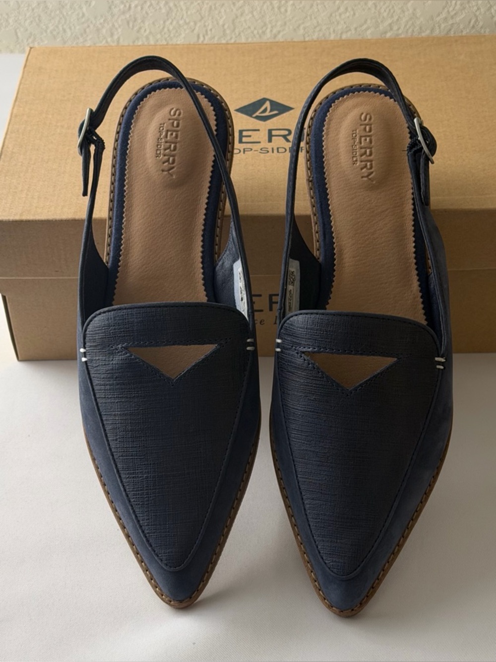 New Sperry Top-Sider Saybrook Slingback Leather Flats Light Navy Blue Woman’s 11 - Picture 11 of 11